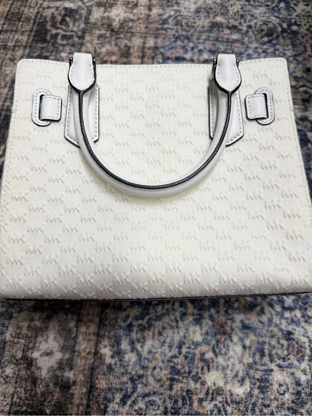 Michael Kors White Monogram Satchel with Silver Hardware